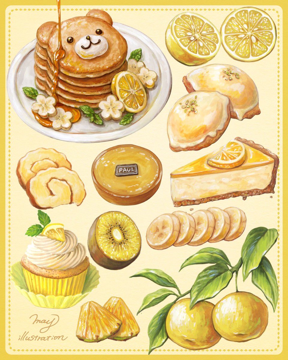 may_illust5's tweet photo. いろイロ食べ物シリーズ❤️🩵💚💛
#イラスト https://t.co/UOS6uS7ir1