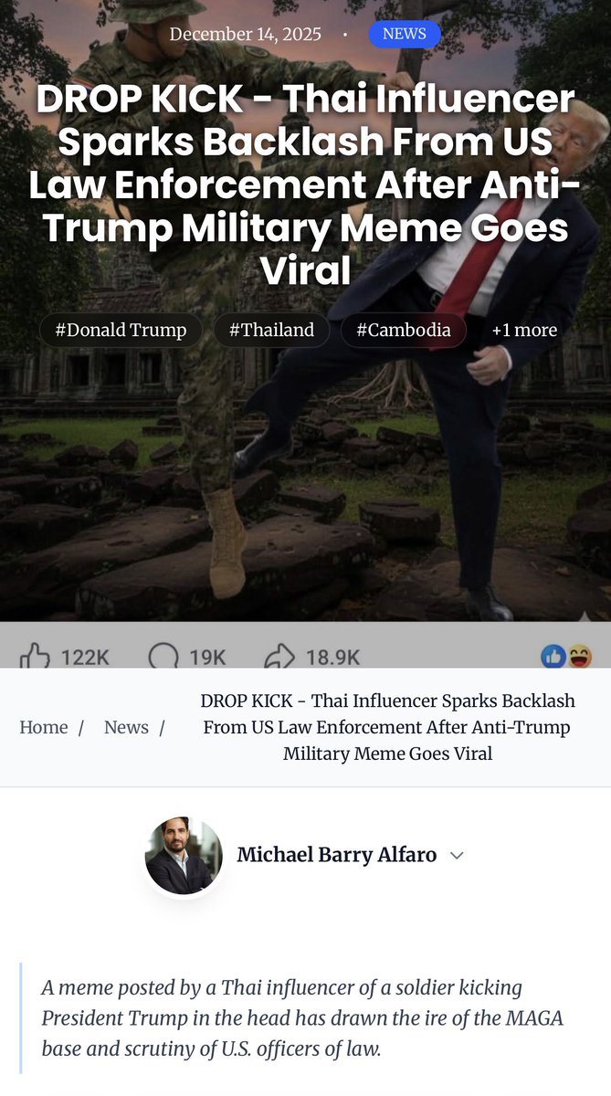 jacobincambodia's tweet photo. What say you?

I’m not a fan of this meme. It doesn’t help and it lands badly given everything happening right now.

That said, Alfaro’s call to have it “looked carefully at by law enforcement and especially by the Secret Service” is silly.

It is hardly a credible threat to Trump.

Framing it that way undermines his credibility.