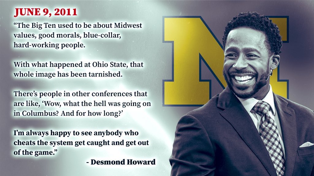 Desmond Howard ripped Ohio State in 2011, saying the Buckeyes tarnished the “Midwest values” of the Big Ten during Tattoogate.
