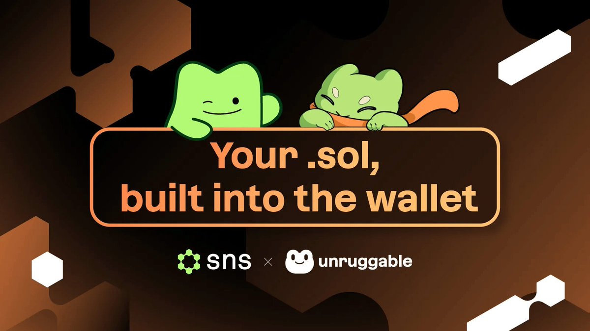 Big W for .sol domains.

<a href="/unruggable_io/">Unruggable</a>, the first true <a href="/solana/">Solana</a> native hardware wallet with <a href="/sns/">sns.sol 🇭🇰 Consensus</a> integrated.

Hardware security + human readable names = the cleanest UX for holding on Solana.

.sol is eating as the identity layer.