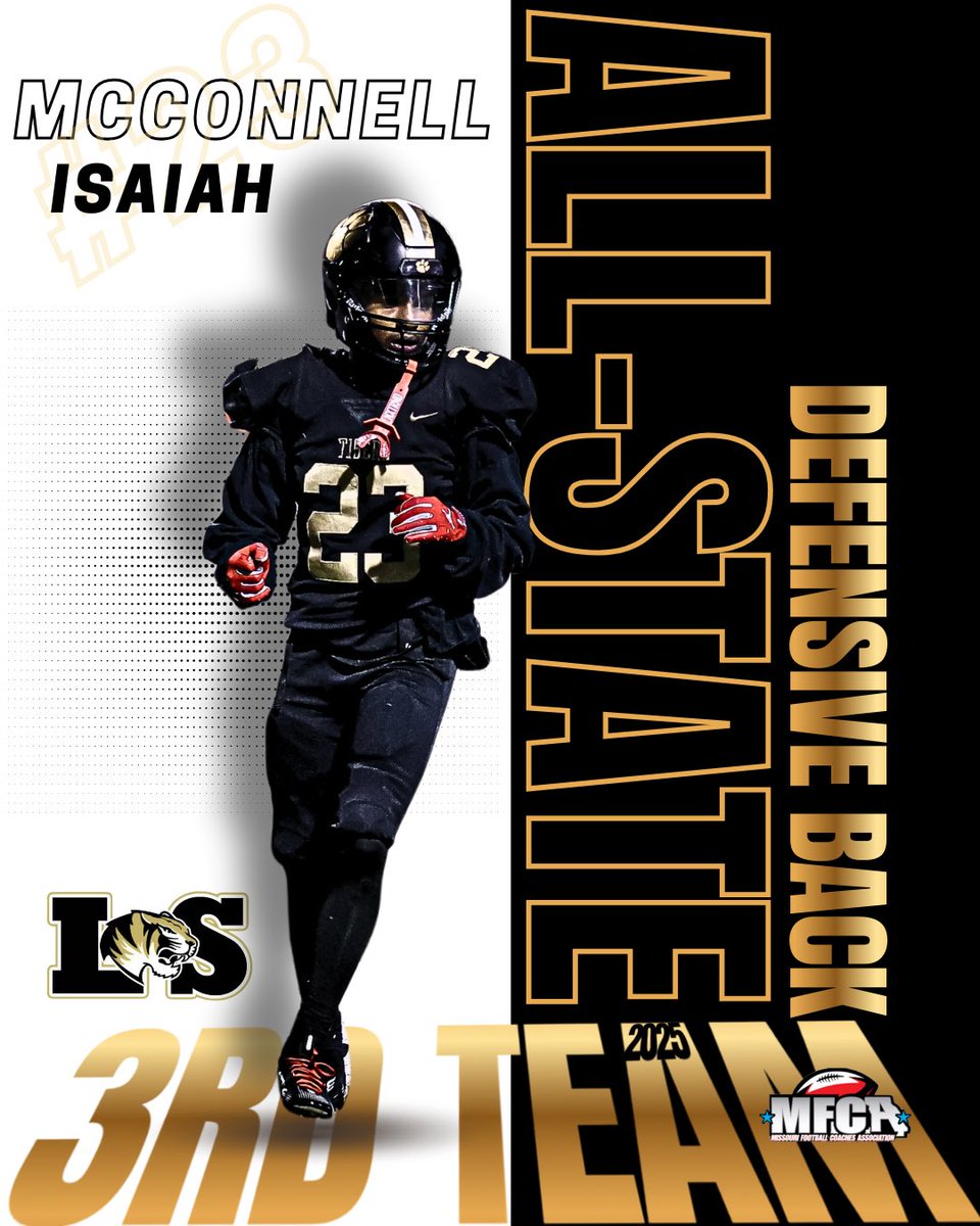 lstigerfootball's tweet photo. Congratulations to Isaiah McConnell
3rd Team All State Defensive Back

@zayneedachill @PrepsKC @810varsity @WOWKCfootball @VerbalCommit_KC @RivalsHS @MSHSAAOrg @MOFBCA https://t.co/uI6o3uAEDl