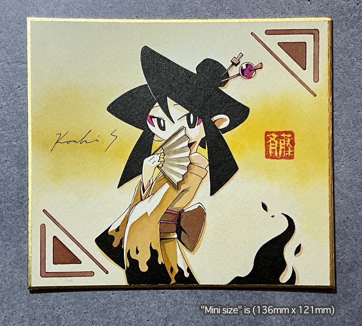 オリジナル作品：Fox Courtesan(狐の花魁) ミニ色紙 単色カラー