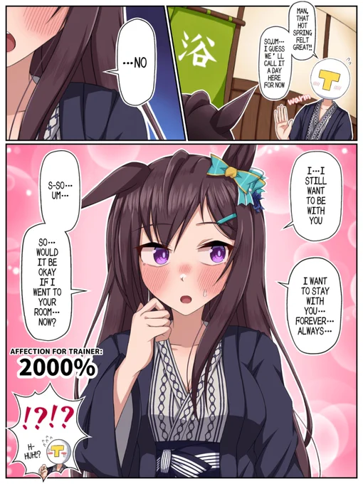 Umamusume English translation
"Mejiro Dober, who gains more affection for her Trainer with every like! "(Affection Level: 2000%)
#UmaTranslations 
#Umamusume 