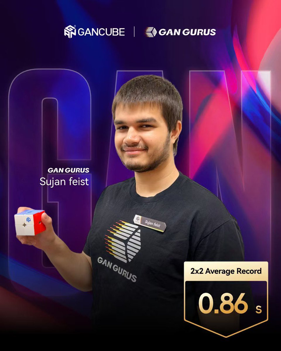 gancube's tweet photo. 0.86s! 2x2 WR AVG by Sujan Feist 

Applause to his incredible breakthrough! Like, share and leave your congratulations in the comment, GAN251 M series *1 will be given away.

#GANCUBE #GANGURUS #WorldRecord #speedcube #GAN251MPro https://t.co/3APrDVjLN9