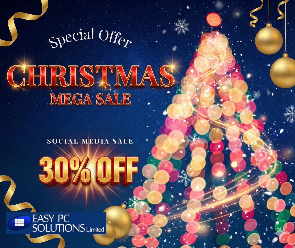 EasyPCSolutions's tweet photo. Christmas Mega Deal. Ready to level up your social media presence?  For a limited time, we’re offering 30% OFF on all our Social Media Packages!  Visit https://t.co/36JTGayWrF to get started today! https://t.co/qTSv7zbgXW