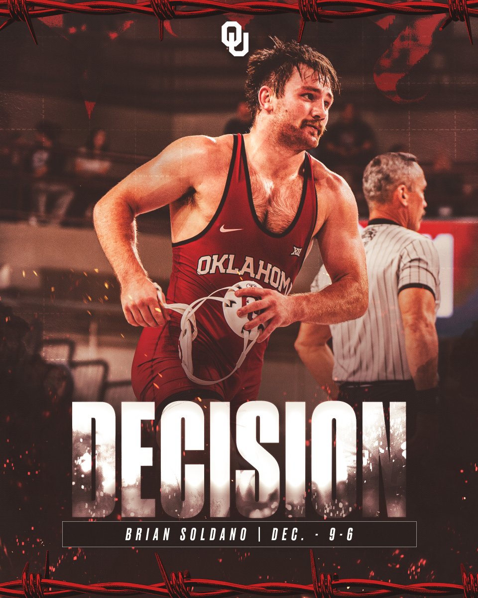 OU_Wrestling's tweet photo. The Jersey native delivers 👀

No. 11 Soldano def. No. 15 Cartagena-Walsh, Dec. 9-6

#20 Oklahoma 12, #12 Rutgers 14 https://t.co/PqZrE0JCFc