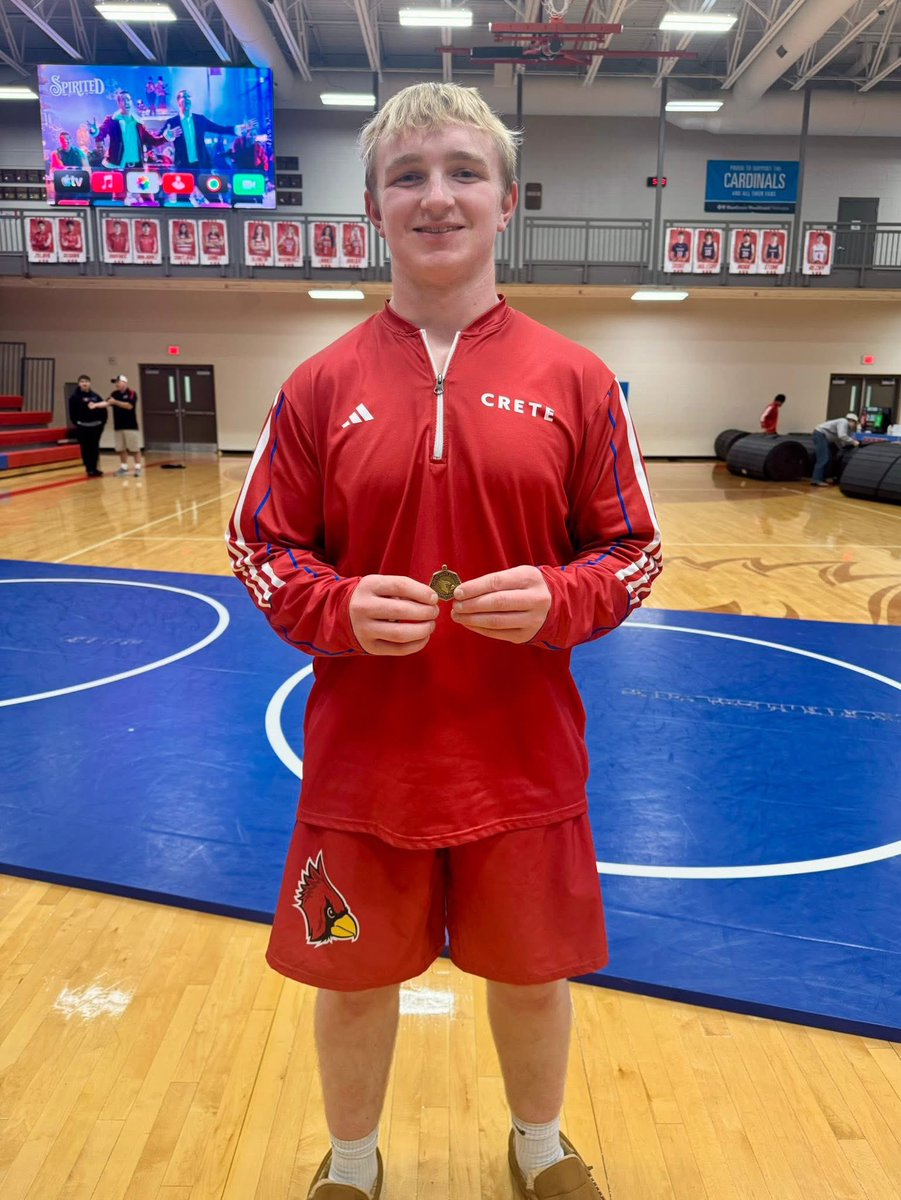 Our boys team battled hard at the Crete Invite today! Congrats to our three medalists- Juan Tercero Rafael, Liam Clarke, and Brody Mattox. A special congrats to Brody for being the first champ from Crete to win his bracket at this tournament since 2019. Go Cards!