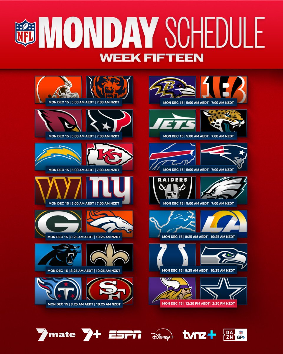 NFLAUNZ's tweet image. Another action-packed Monday is coming your way, Aussie &amp;amp; Kiwi fans.

📺: #NFLRedZone live from 5:00 am AEDT | 7:00 am NZDT on @nflondazn