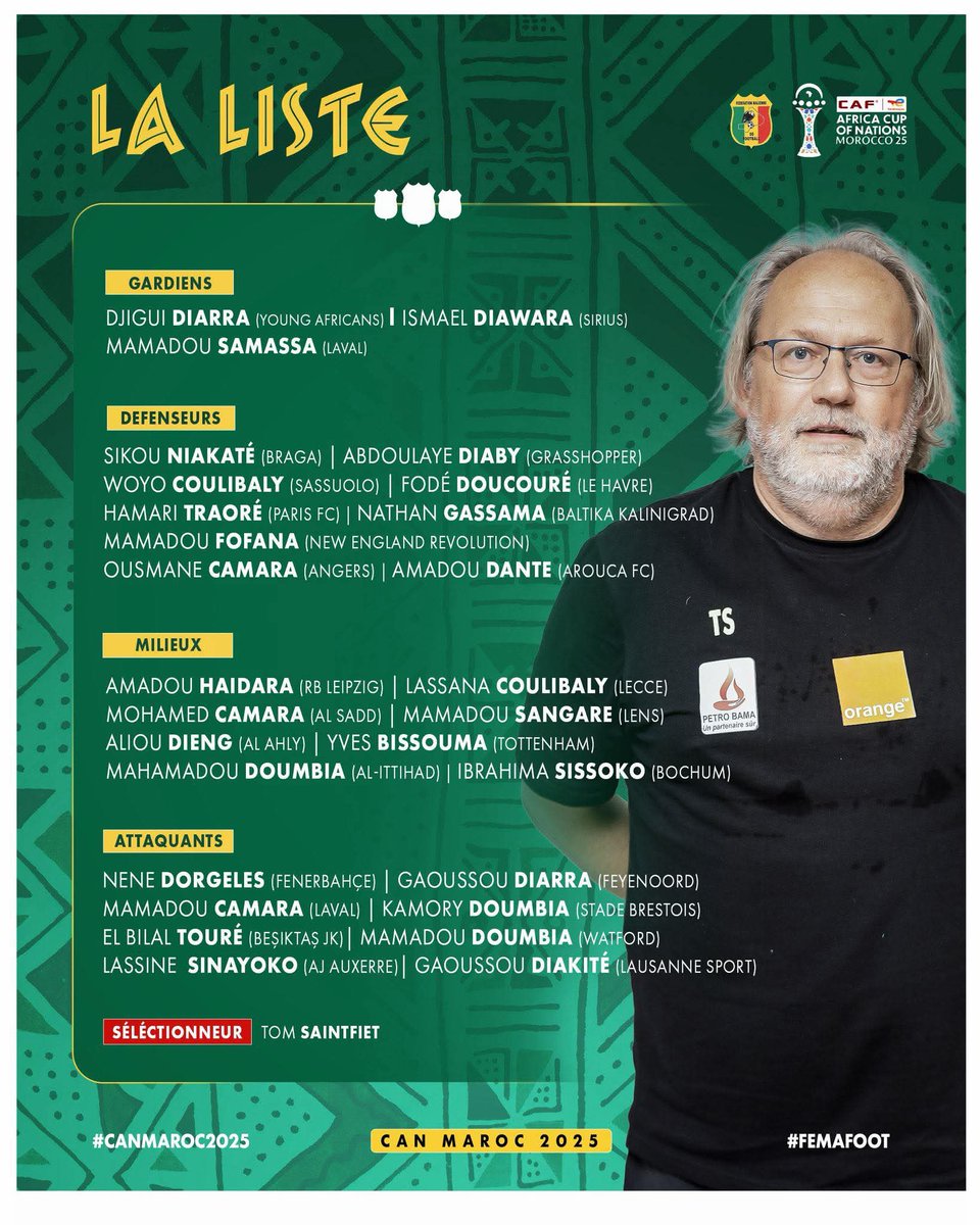 La liste des aigles 🦅🇲🇱 pour la Can 2025