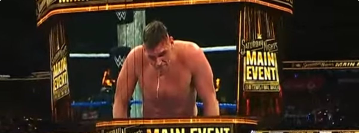 Horrible writing. But we all now know that Gunther spits #WWESuperCard #lasttimeisnow #thankyoucena