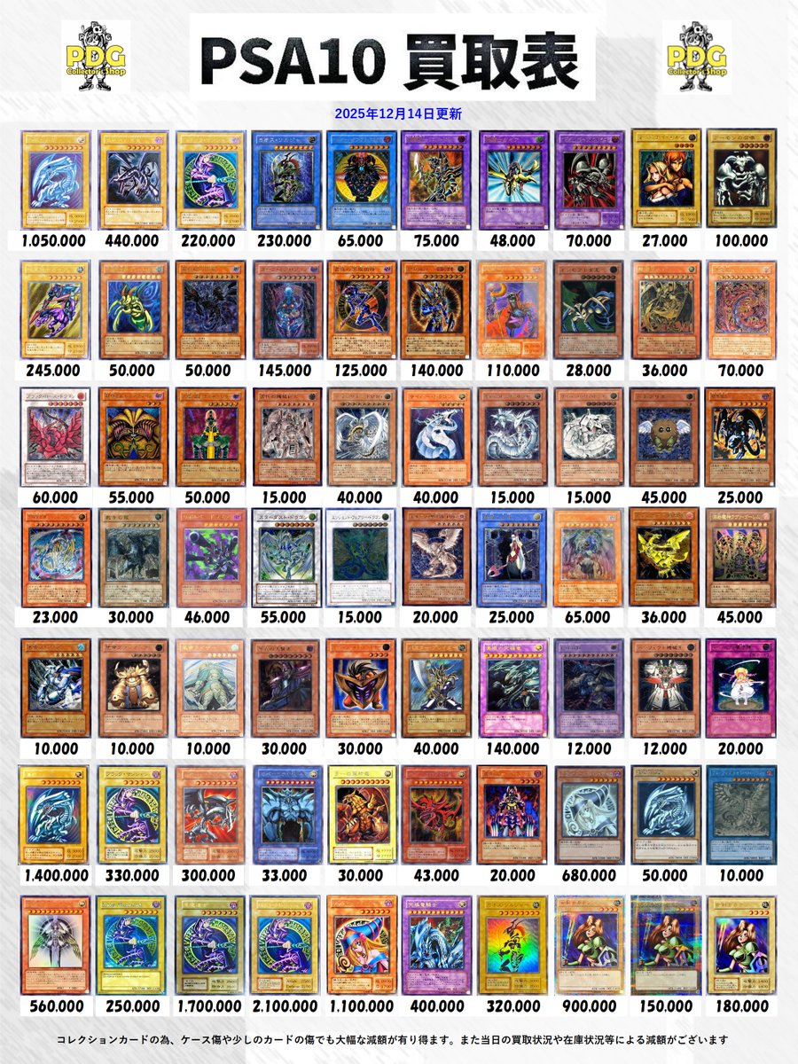 本日の遊戯王PSA10の買取表になります❣ 本日もたくさんのお持ち込み