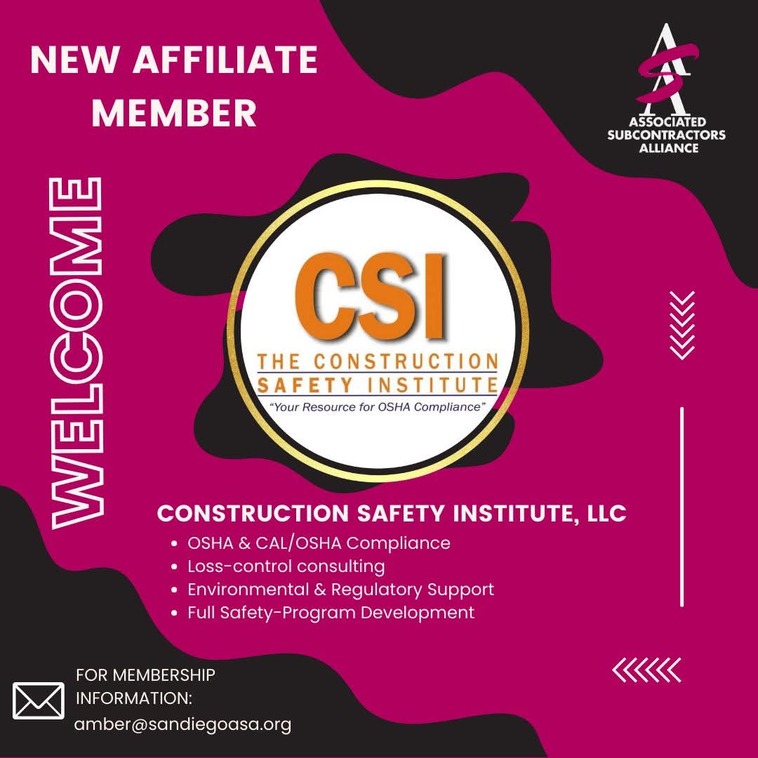 CSISafety's tweet image. Associated Subcontractors Alliance!

 #ASA @ASASanDiego #Construction #constructionworker #constructionsafety