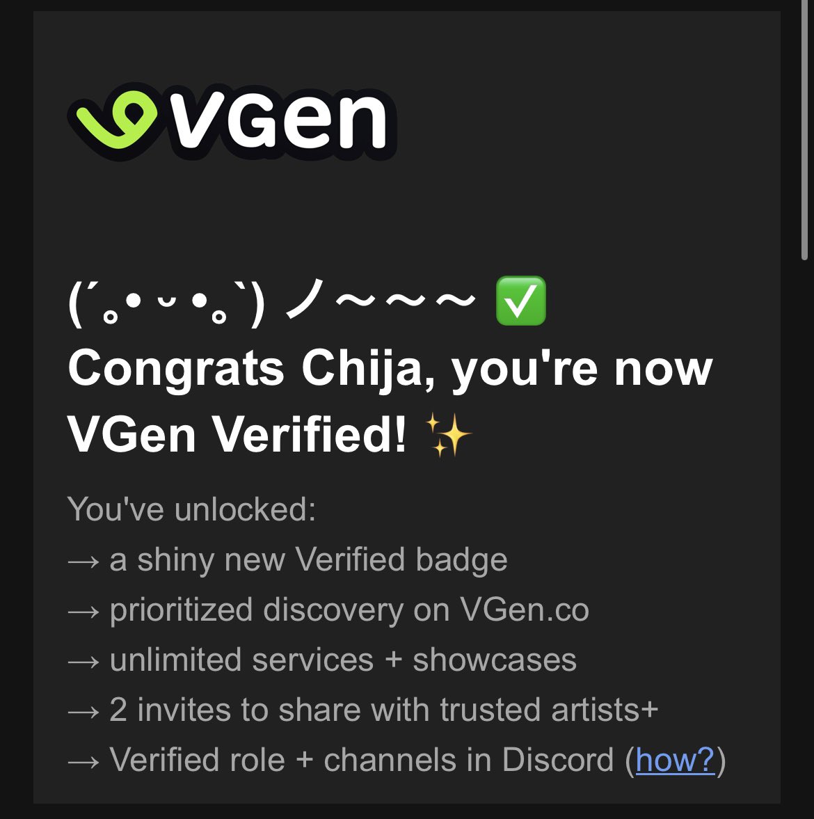 OHHH MYYY CHRIST!!!!
IM VERIFIED OM #Vgen !!!! Thank you to all that helped me and supported me!!! I'm so grateful words aren't enough!💕💕💕💕💕💐💐💐💐💐
#vgenartist #smallartist