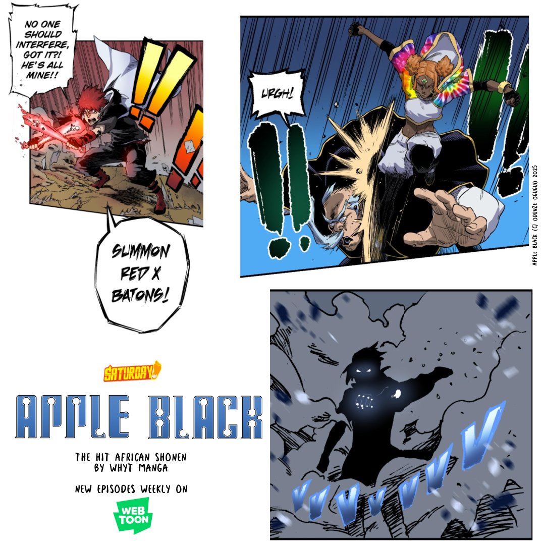 DECEMBER HAS SOME OF THE HOTTEST EPISODES YET of Saturday AM's popular AFRICAN SHONEN MANGA

APPLE BLACK by @whytmanga

Sorcery.
Adventure.
Teenage protagonists.

And in GLORIOUS COLOR!

NEW APPLE BLACK episodes weekly!

Read them now for FREE via <a href="/webtoonofficial/">WEBTOON</a>