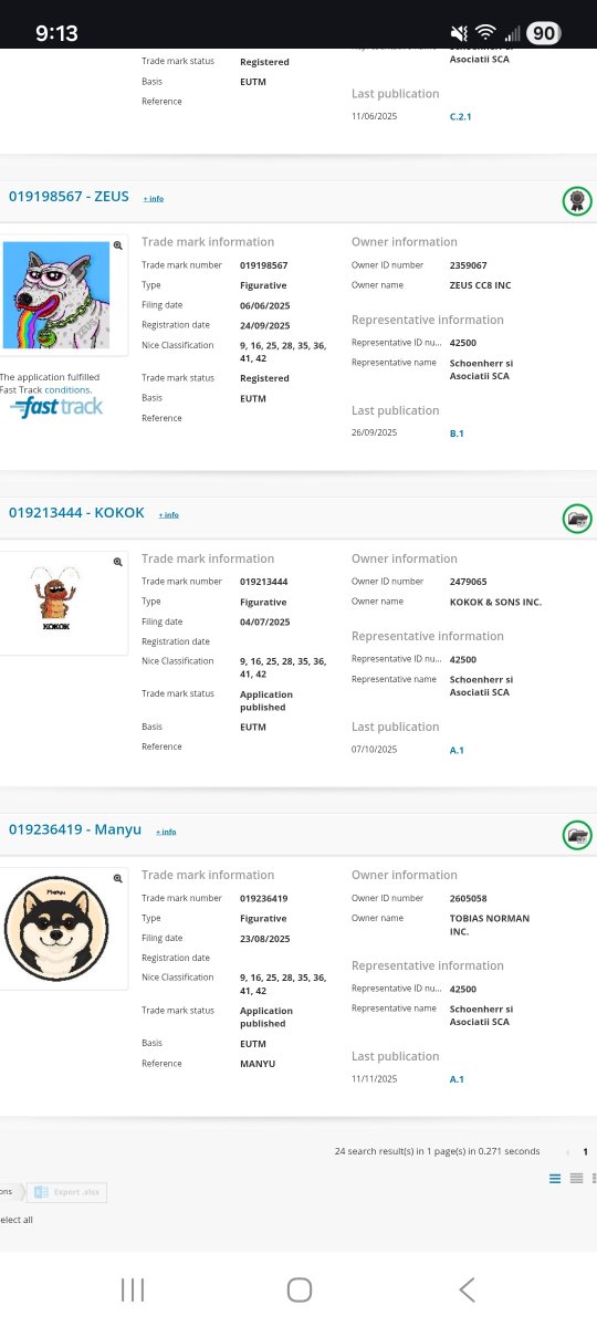 BoredAF329045's tweet image. Looking at the the $Manyu EU TM page, I noticed the team switched attorneys back in August. Looking them up, it's the same attorney who got Zeus CC8 Inc's Trademark registered for their token. Looks like they have 21 other TM's registered under their belt too…