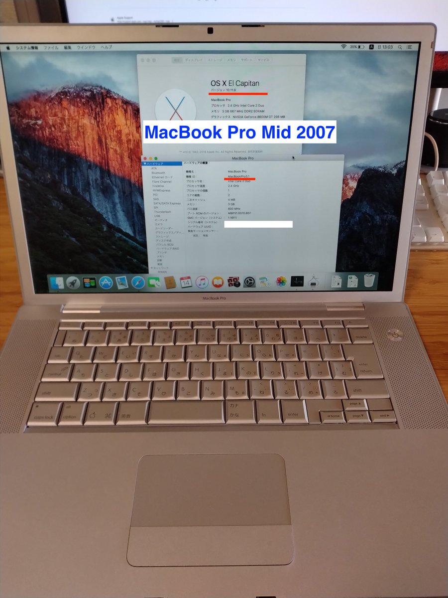 曲者MacBook Pro 2007ジャンクで暇つぶし 悪評モデルですが15インチで