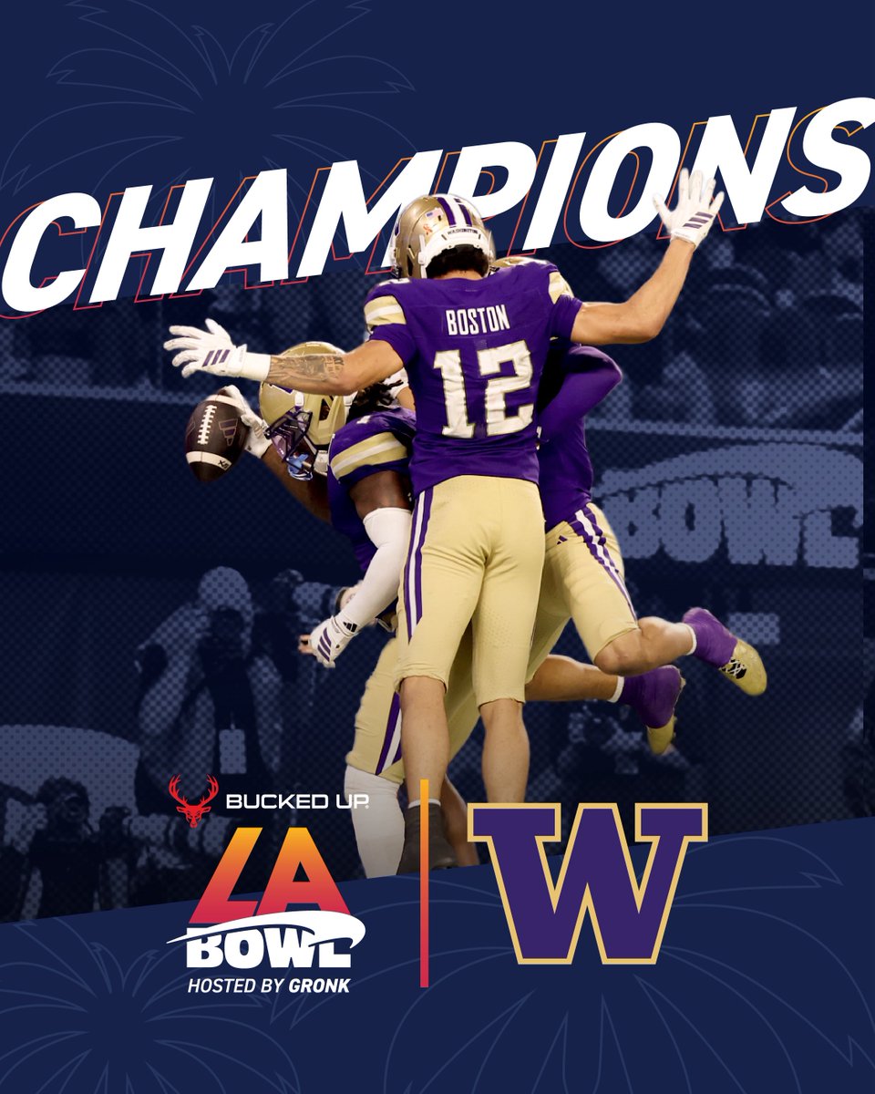 LABowlGame's tweet image. When it reigns it pours ☔️ @UW_Football 

The Washington Huskies are champions of the Bucked Up LA Bowl Hosted By Gronk!