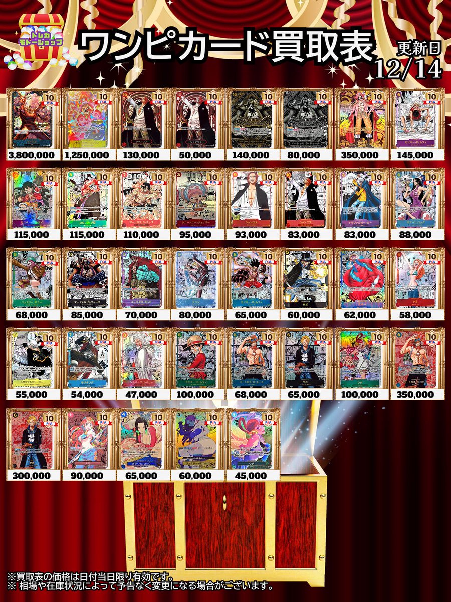 12/14ワンピースカードPSA10買取表 ❤️‍🔥サカズキ¥3,800,000