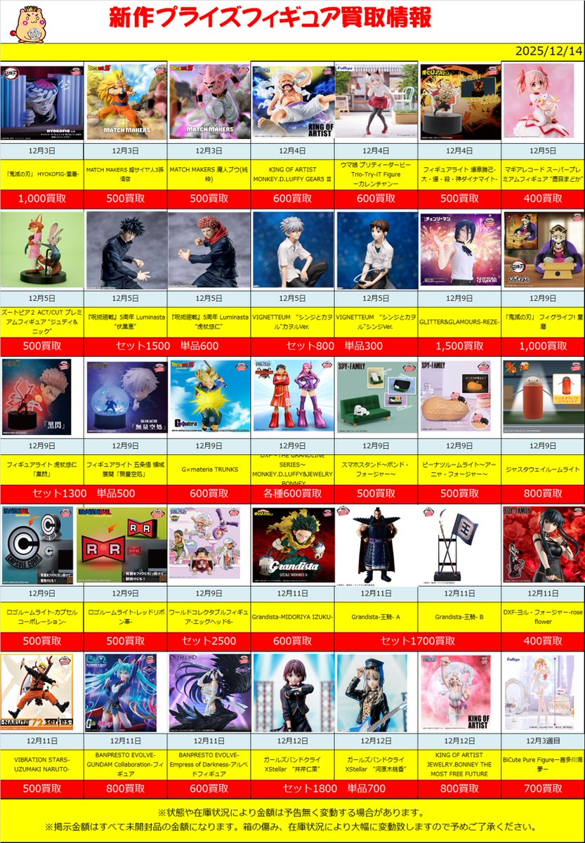 新作・準新作プライズ 買取情報‼】12/14(版) フィギュア買取してます