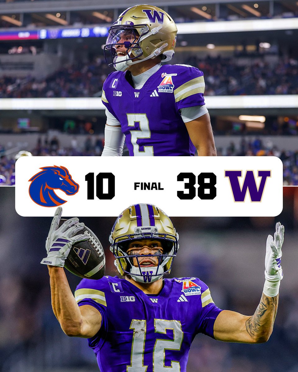 ESPNCFB's tweet image. THE WASHINGTON HUSKIES WIN THE BUCKED UP LA BOWL 🏆

The Huskies defense comes up with FIVE interceptions 🔥