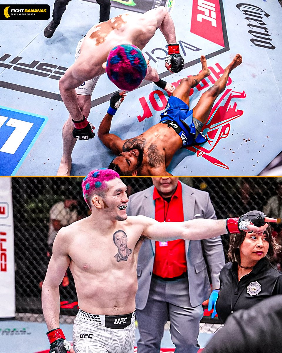 FightBananas's tweet image. Melquizael Costa goes 4-0 in 2025 &amp;amp; wins at #UFCVegas112 via 1st round Head kick KO 😱