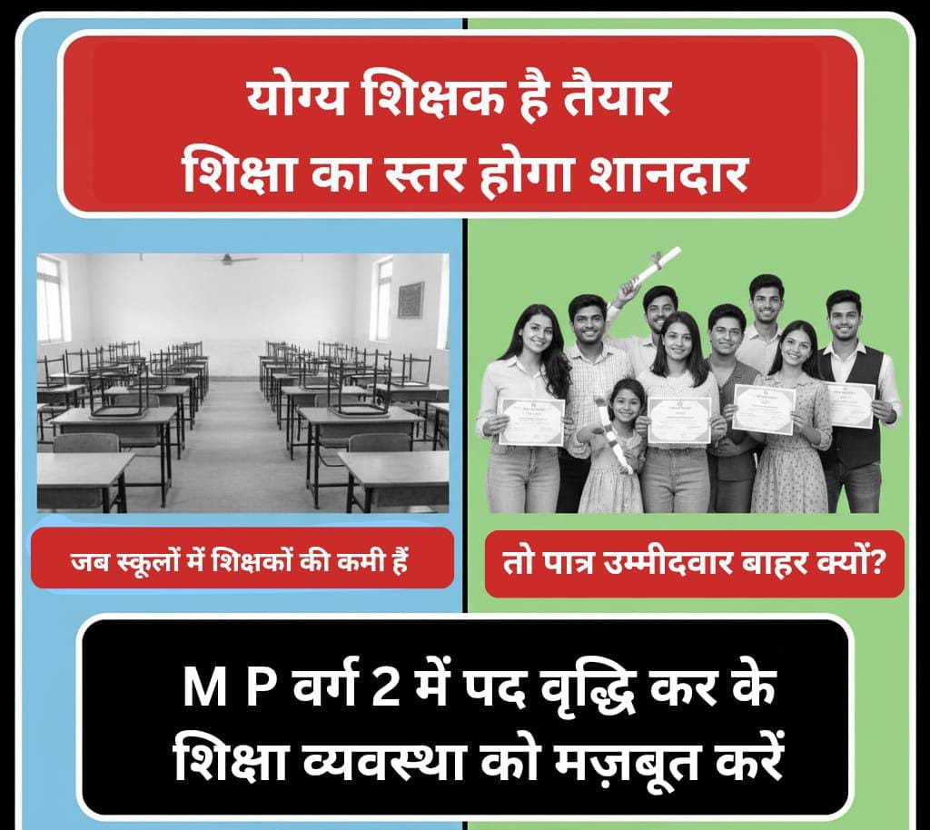 #MPTET_Varg2_25000_Post_karo हर युवा की एक ही पुकार पदवृद्धि कर दो सरकार 🙏🙏
<a href="/CMMadhyaPradesh/">Chief Minister, MP</a>
<a href="/PEB_Bhopal/">Madhya Pradesh Employees Selection Board Bhopal</a>
<a href="/Schooledump/">School Education Department, MP</a>
<a href="/udaypratapmp/">Uday Pratap Singh</a>
<a href="/krVijayshah/">Dr. Kunwar Vijay Shah</a>
<a href="/BJP4MP/">BJP Madhya Pradesh</a>
<a href="/ChouhanShivraj/">Shivraj Singh Chouhan</a> 
<a href="/ZeeMPCG/">Zee MP-Chhattisgarh</a> 
<a href="/DrMohanYadav51/">Dr Mohan Yadav</a> <a href="/JansamparkMP/">Jansampark MP</a> 
<a href="/INCMP/">MP Congress</a> <a href="/OfficeOfKNath/">Kamal Nath</a> <a href="/jitupatwari/">Jitendra (Jitu) Patwari</a>