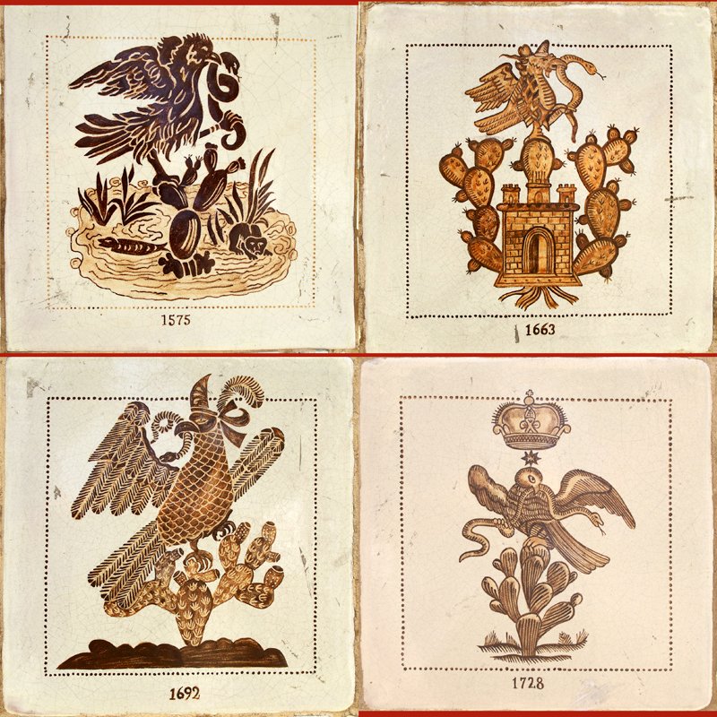 Algunos mosaicos de la plaza Juan José Baz o «La Aguilita», en la Ciudad de México.