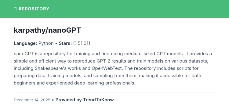 aitrendings's tweet image. karpathy/nanoGPT

💻 Python

#nanoGPT #DeepLearning #NLP #OpenSource #Python

🔗 trendtoknow.ai