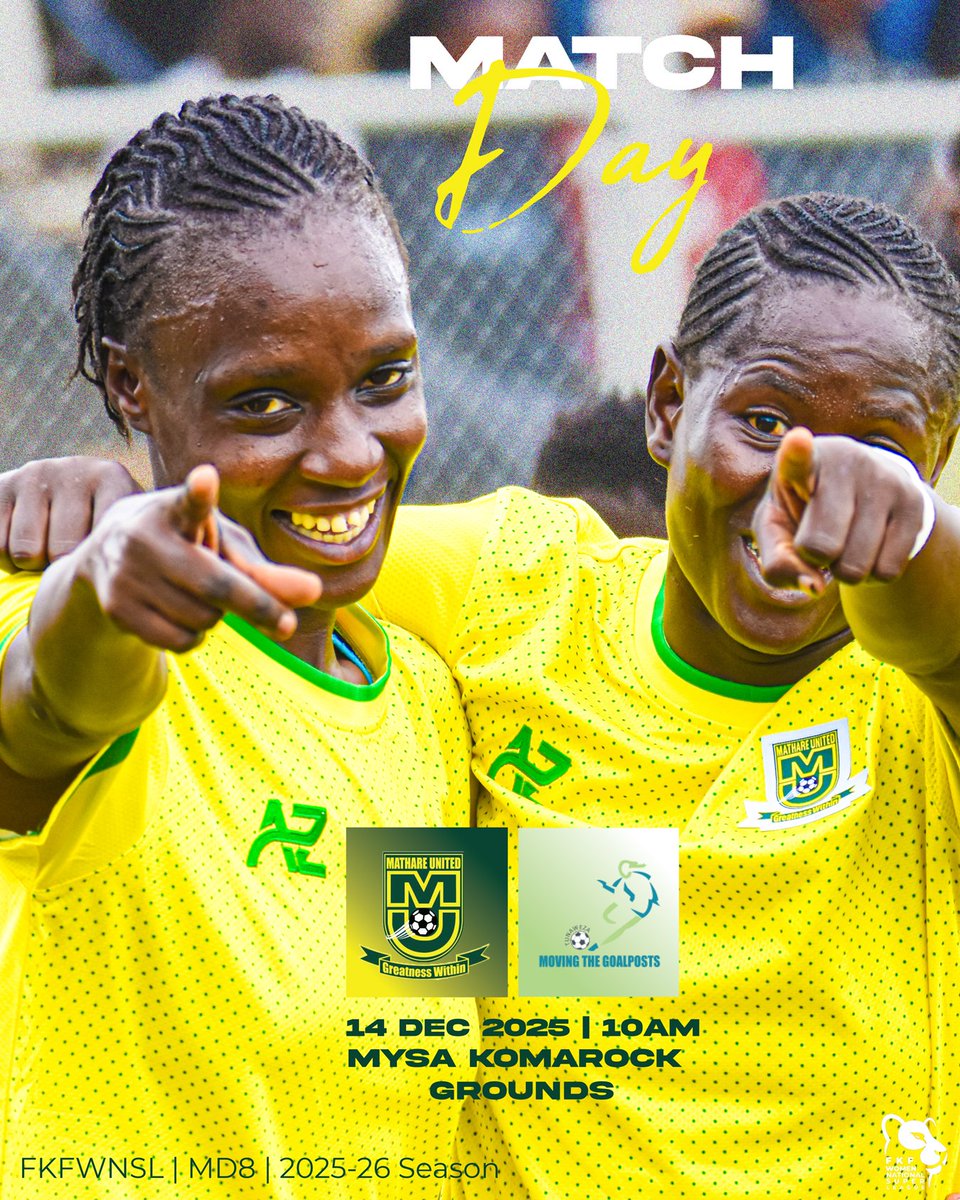 mathare_women's tweet photo. 🟡🟢 NAMBA NANE
🆚 MTG United
🏟️ Estadio de MYSA Komarock
⏰ 10am EAT
Hii ndio wanaita 'early kick off', kuchukua pointi zako mapema.
#MUWMTG #GreatnessWithin #MathareRises https://t.co/GIEQExpZ2F