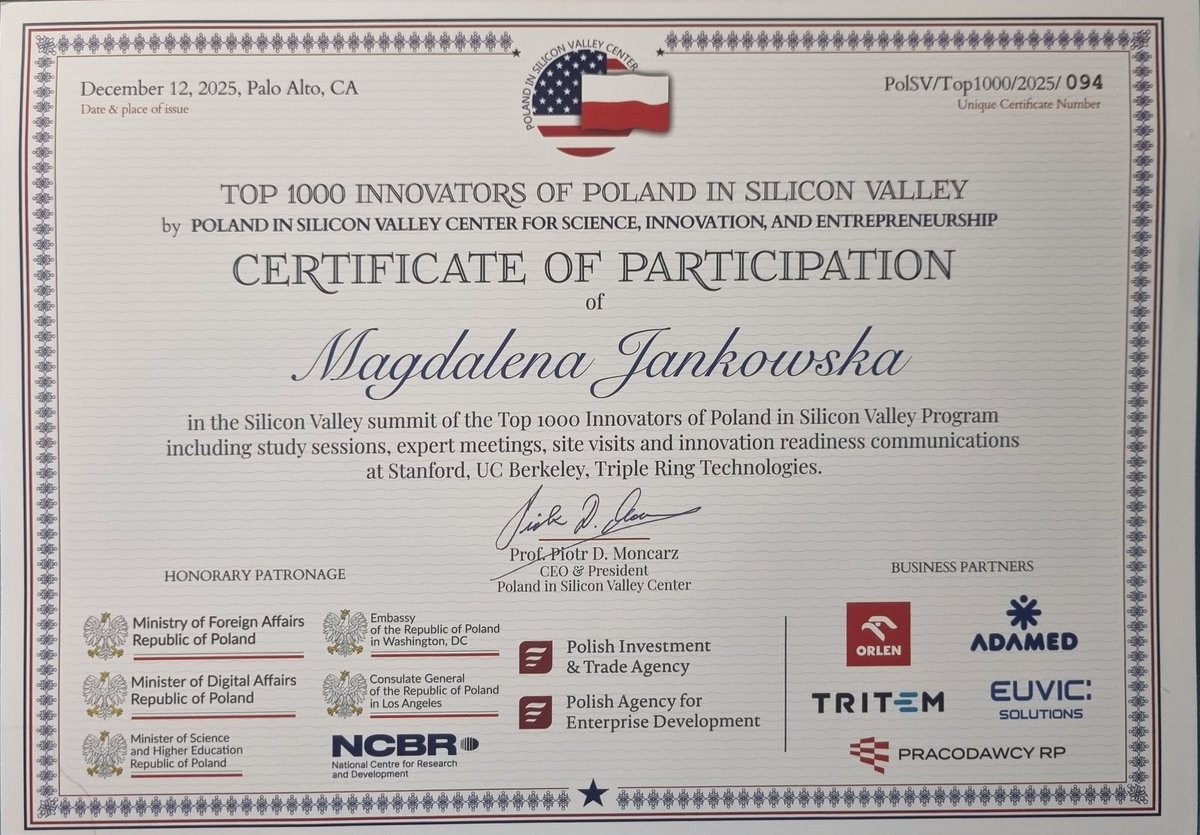 MJankowska's tweet photo. ‼️ The end of an event full of inspiring encounters and people
#Top1000 innovators in Silicon Valley 😊🌎

Time to come back home! 🫡🥰

@JoannaOrtyl
@DominikaKrok11
@FilipPetko2 @NiezgodaPawel 

#OrtylPhotoLab https://t.co/WIQgUYVcp1