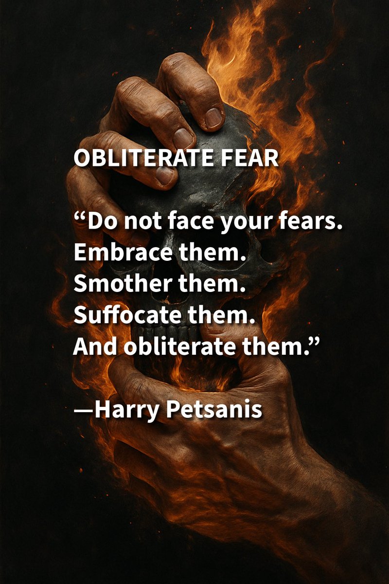 harrypetsanis's tweet photo. OBLITERATE FEAR

“Do not face your fears.
Embrace them.
Smother them.
Suffocate them.
And obliterate them.”

—Harry Petsanis

#Fearlessness
#MentalDominance
#RelentlessMindset
#AccountabilityCoaching

“Obliterate Fear” by Harry Petsanis, Accountability Coaching https://t.co/XwthVeTsb6
