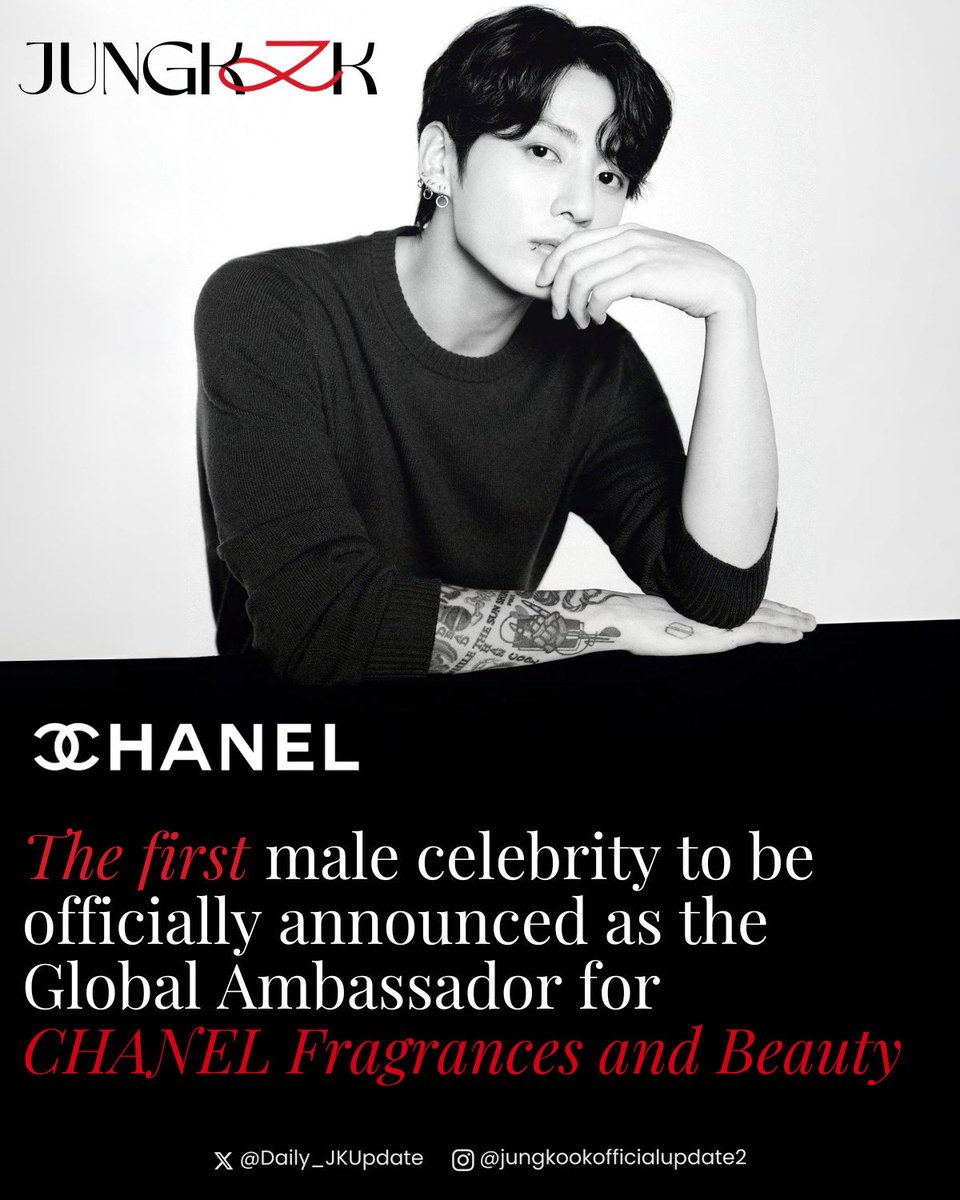 Daily_JKUpdate's tweet photo. Jungkook has made history as the FIRST Male Celebrity officially announced as the Global Ambassador for CHANEL Fragrances and Beauty🥇🔥

JUNGKOOK FOR CHANEL BEAUTY
JUNGKOOK x CHANEL #JungkookForChanelBeauty #정국 https://t.co/YDF9pdIvof