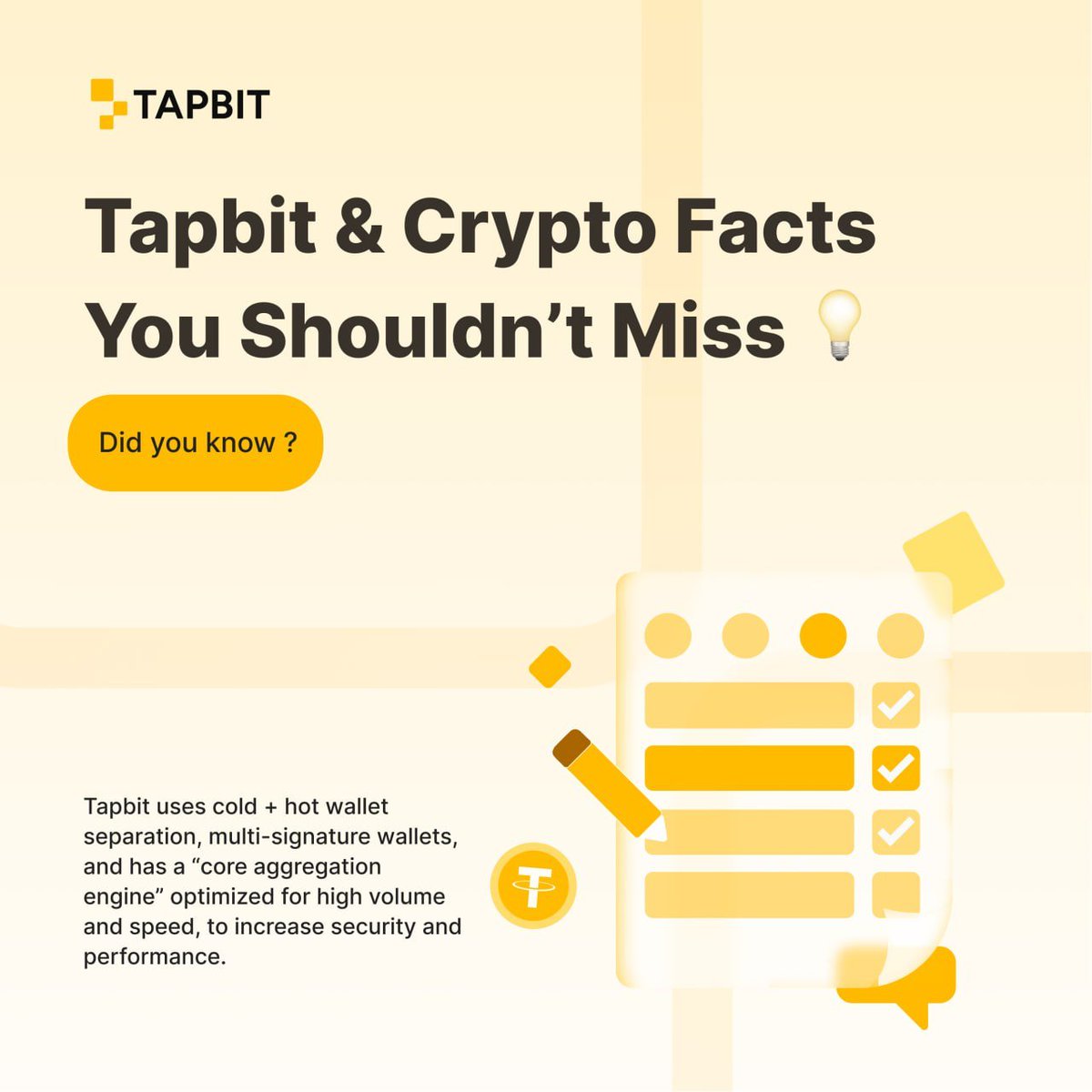 Tapbit enhances both security and performance by using cold and hot wallet separation to protect most assets offline while keeping limited funds online for smooth transactions.

ℹ️source: tapbit.com/support/articl…