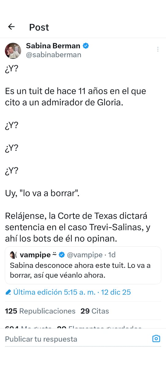 Sabina Berman (<a href="/sabinaberman/">Sabina Berman</a>) tiene serios problemas. Un día podría darse un puñetazo a sí misma y culpar a los demás de ello.
