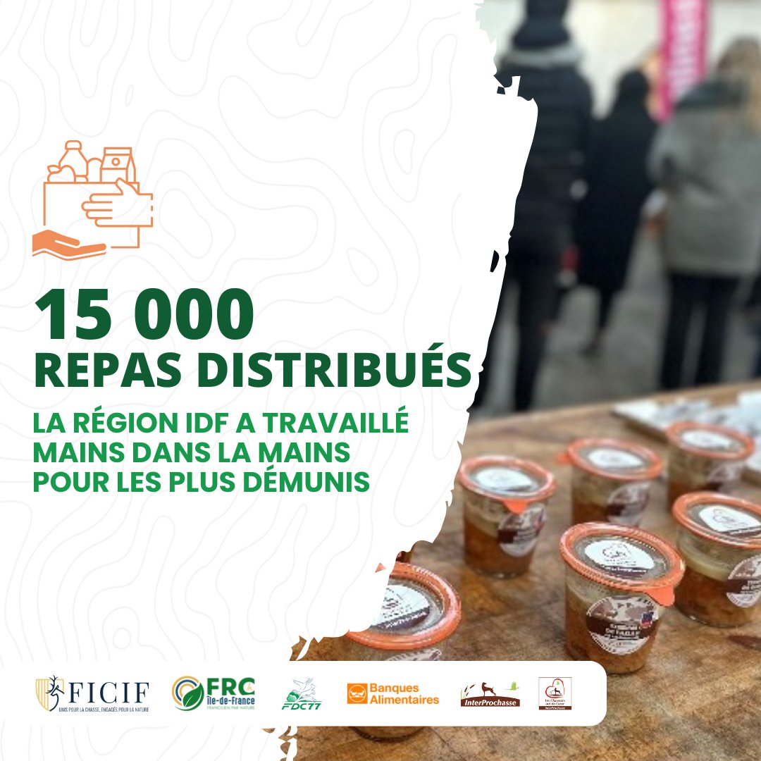 🍽️ 15 000 repas remis à la Banque Alimentaire par les chasseurs d'Île-de-France 

#LesChasseursOntDuCœur #Solidarité #BanqueAlimentaire #Venaison #FRC #FICIF #FDC77 #Paris #SeineEtMarne #Territoire