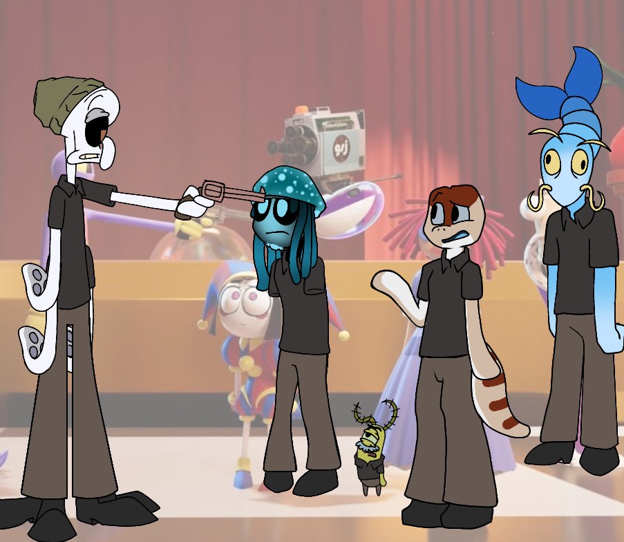 //Little redraw from ep 6 with my idea

//Gangles gonna be a eel and Zooble will be a machine thingy like Karen
//Also they're all supposed to be stuck in a grocery store by Davy Jones

//These are supposed to be background esc characters

/#tadc #spongebob