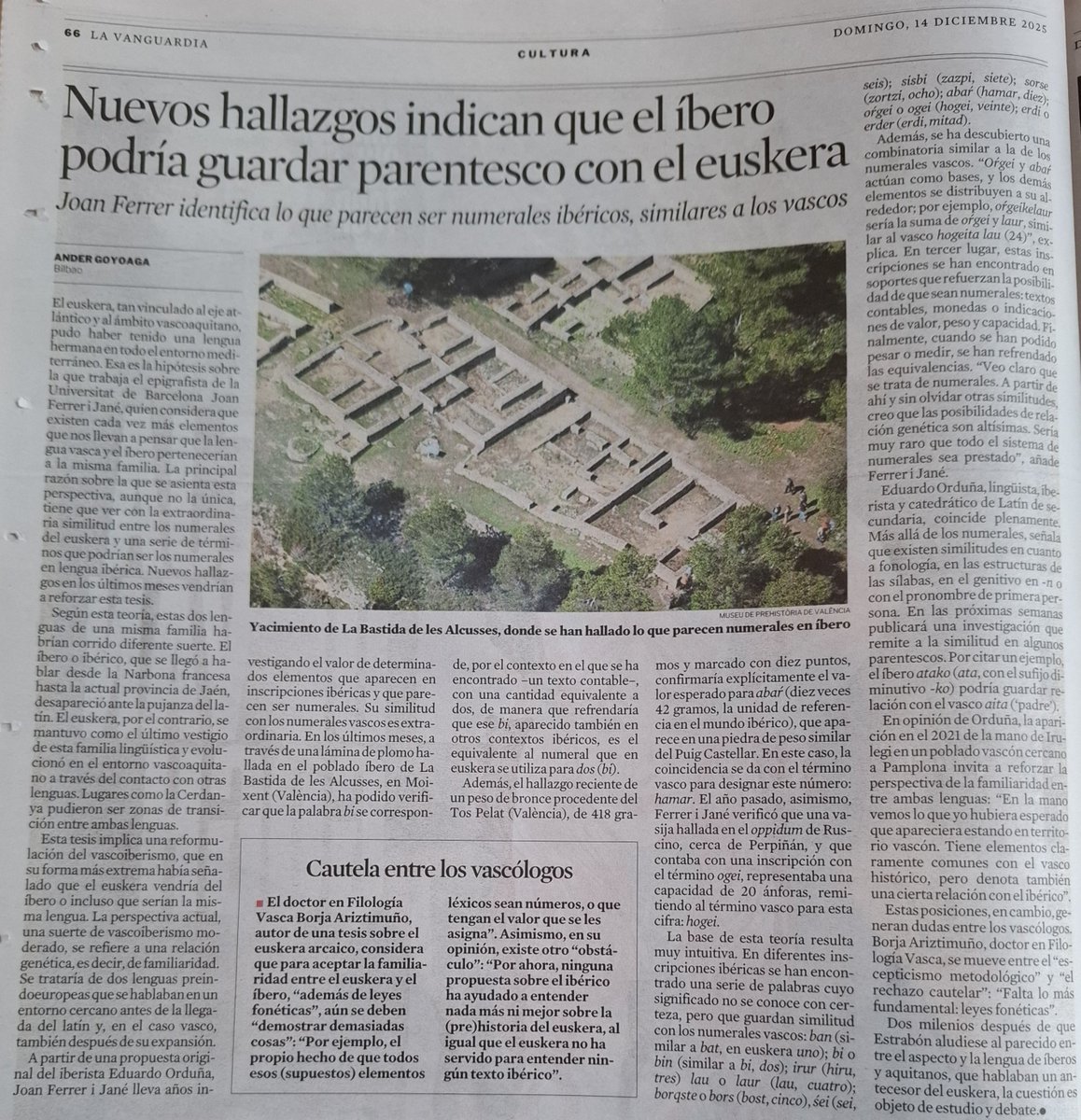 Gaur, <a href="/LaVanguardia/">La Vanguardia</a>, iberiera eta euskararen arteko ahaidetasunari buruzko hipotesiaz mintzo da. @Eduardo Orduña eta <a href="/joanferrerijane/">Joan Ferrer i Jané</a>-ren ikerketen harira.