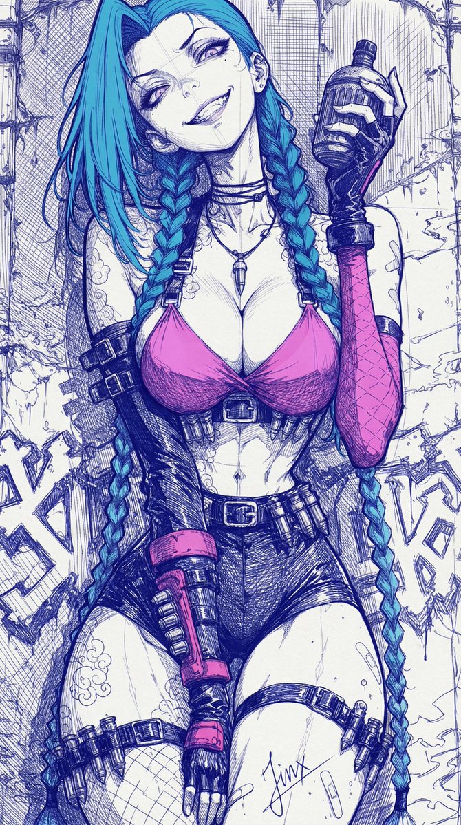 PixelKageArt's tweet image. I'm not crazy, I'm just... differently sane! 

Jinx SFW Illustration
