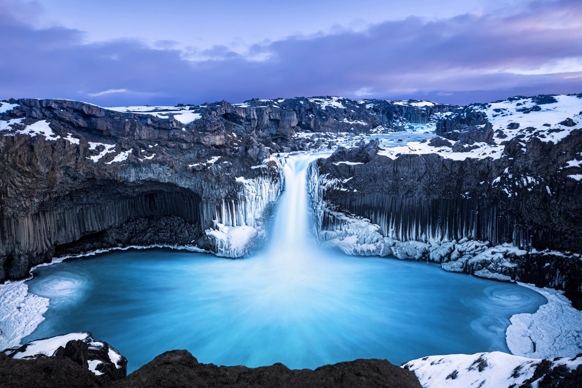 Aldeyjarfoss in winter looks like a waterfall crashing into a cathedral of basalt! ❄️🪨

The icy spray coats the dark column formations, making the contrast feel unreal and super cinematic. 🖤

#iceland