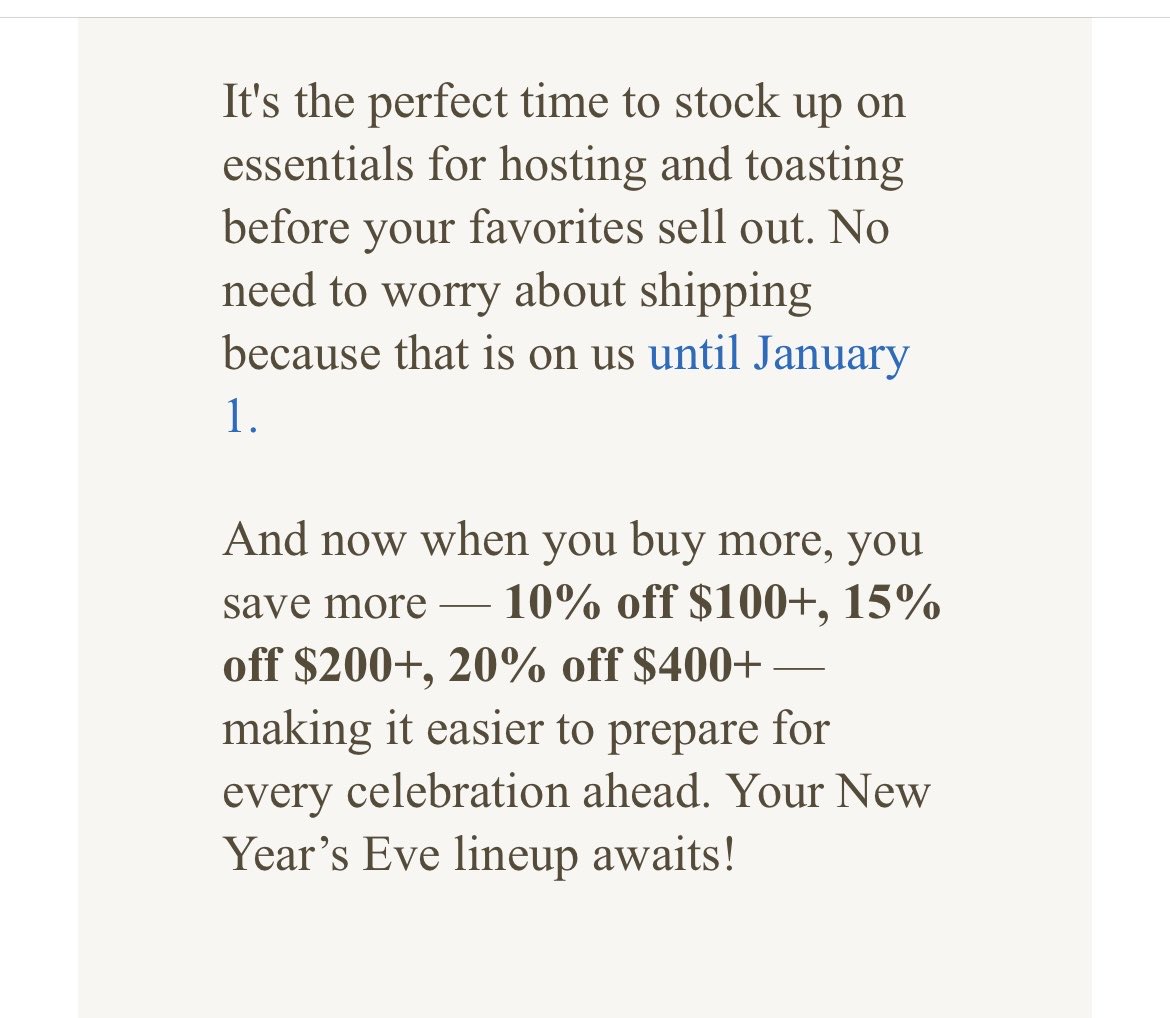 angellilix's tweet photo. As ever 📧: “It's the perfect time to stock up on essentials for hosting and toasting before your favorites sell out. No need to worry about shipping because that is on us until January 1.”

🔗: https://t.co/dQzvvm0Q4h

#AsEver 
#AsEverbyMeghan ❤️ https://t.co/l1GNenMTwE