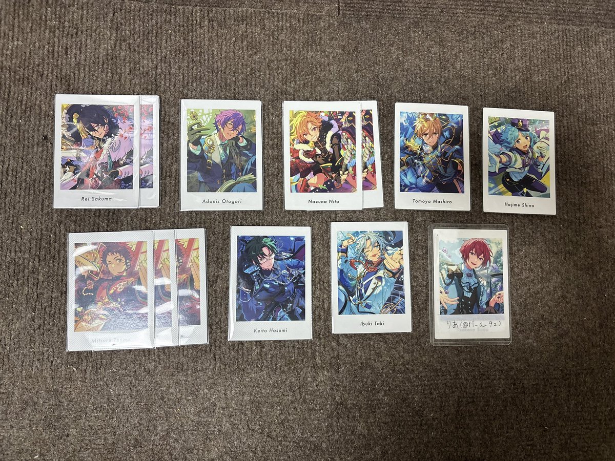 ri_a_9z's tweet photo. 【交換】 あんスタ ぱしゃっつ Vol.6 Action

┊︎讓┊
スバル 北斗 真 英智 桃李 弓弦 鉄虎 翠 奏汰 一彩 藍良 マヨイ 巽 凪砂 日和 茨 ジュン 燐音 HiMERU こはく ニキ 零 アドニス なずな 友也 光 創 敬人 維吹 夏目 宙 斑 カンナ ユメ ライカ

┊︎求┊︎
レオ 司

郵送
お気軽にお声掛けください https://t.co/Rym9SwNTUh