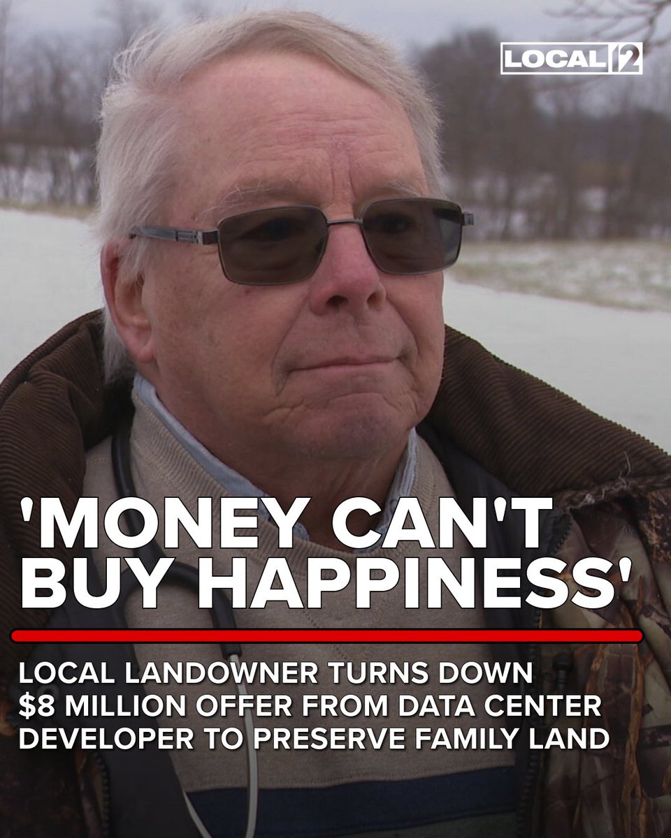 Local12's tweet image. A Greater Cincinnati man not only turned down $8 million from a company for his farmland, but also refused to offer a dollar figure when asked to name his price. 

Read more: bit.ly/4q1PDuW