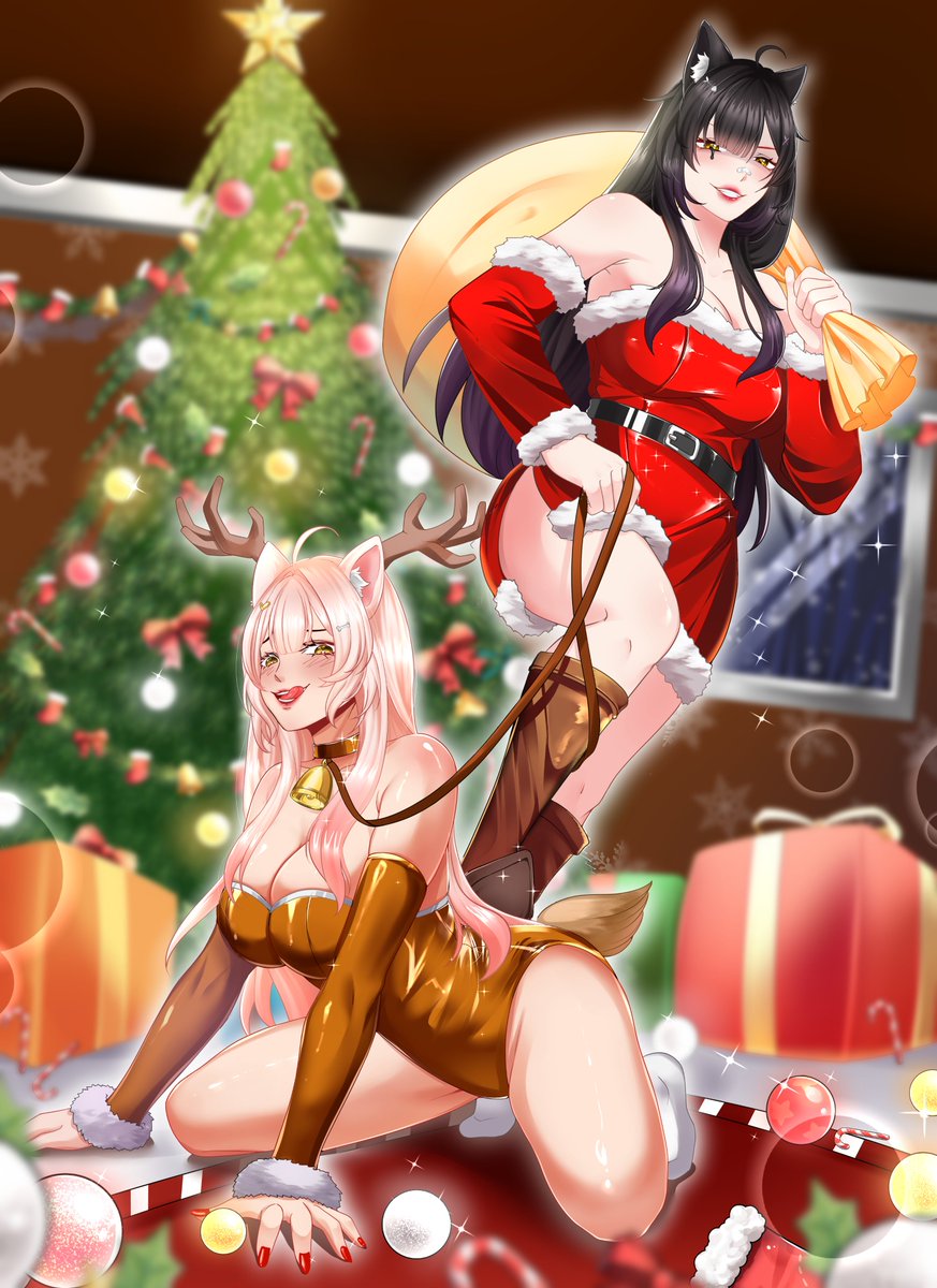 Punkowi &amp; Maeowi want to wish you a VERY happy Holidays 🎄❄️🎅🦌

🎨@/KaizenYumiko