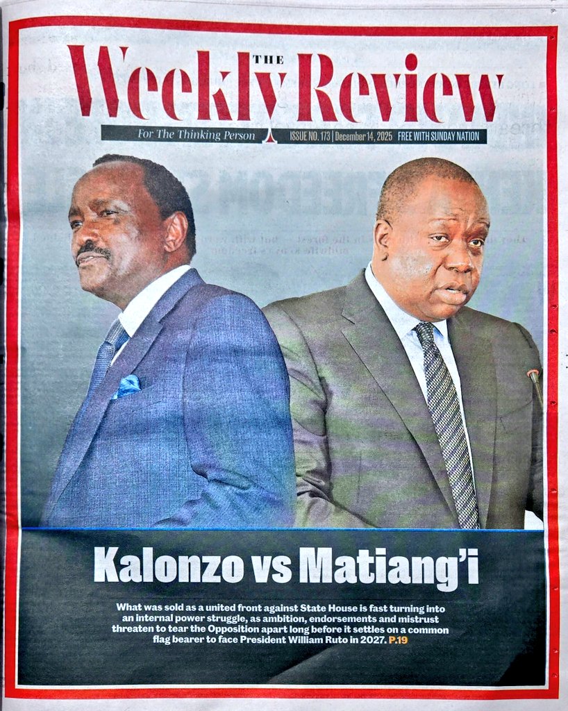 gabrieloguda's tweet image. IF YOU HAVEN'T GRABBED YOUR COPY OF THE SUNDAY NATION, HERE IS THE MAIN TALKING POINTS FROM THE ONGOING KILKENNY DERBY, AS REPORTED ON PG 19.

1. Rigathi Gachagua's recent endorsement of Kalonzo Musyoka has rattled the United Opposition, leading to two parallel last Thursday…