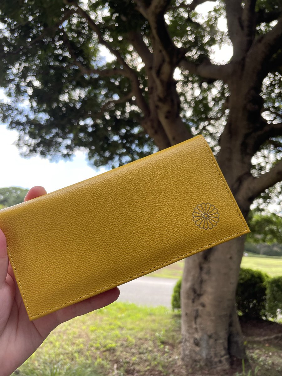 皇居 限定 長財布 黄 東御苑 本丸 売店 本革 イエロー 折り財布 皇居 財布