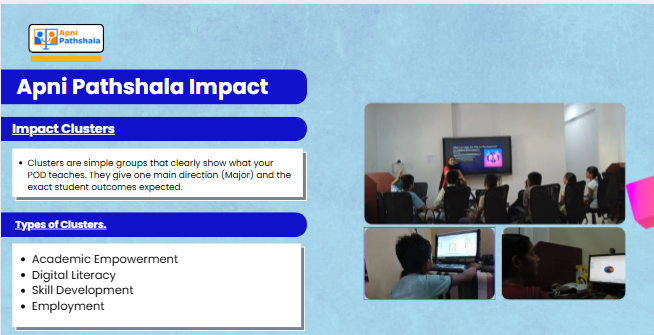 apnipathshalain's tweet image. Every POD follows a clear learning direction through Impact Clusters:
Academic Empowerment, Digital Literacy, Skill Development, and Employment.

Clear focus leads to clear student outcomes. 

Visit: apnipathshala.org
#DigitalLearning #StudentSkills #ApniPathshala