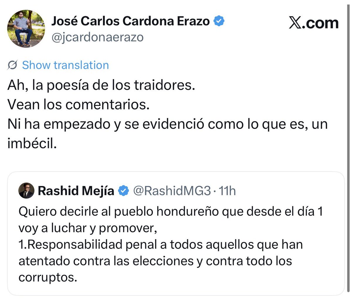 Traidor? No! Un corrupto sinvergüenza como vos no puede opinar, lo único que te espera es la cárcel.
Yo no he traicionado a Salvador, decir que no voy a negociar con Mel no tiene nada que ver con salva o si? Mi convicción no tiene precio la tuya con un par de cheques se vendió.