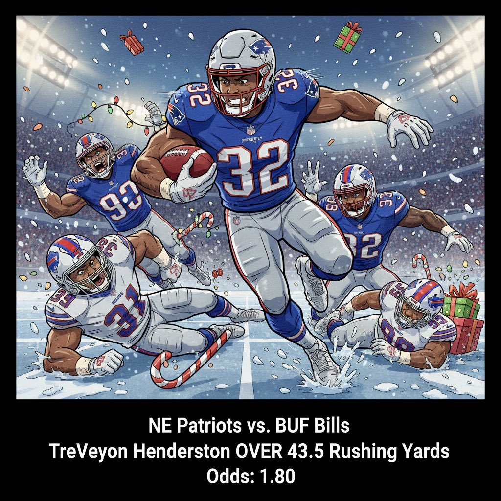 MercenariosPic1's tweet image. 🎄💨 TreVeyon Henderson 🏈 

📌 Partido: NE Patriots vs. BUF Bills

🎯 Pick: OVER 43.5 yardas por tierra

💰 Cuota: 1.80

#NFL #ForeverNE #BillsMafia