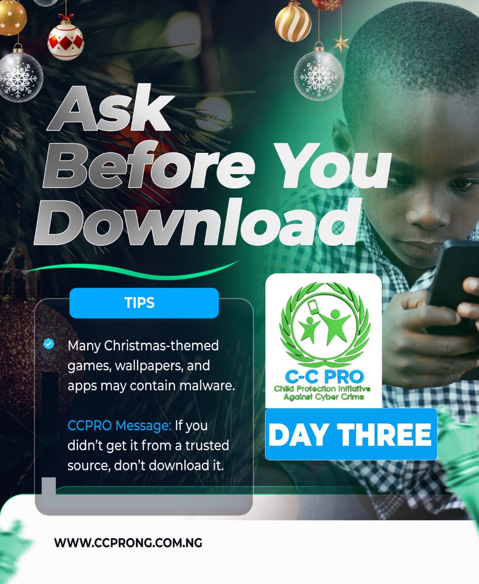 ChildCyberProt1's tweet photo. You see those “Happy Holiday” links?
Think before you click. You might be opening the door to hackers.
#cyber #Cyberworld #CyberCrime #EFCC #ndpc #nitda #ncc https://t.co/mQiTpFMFfK