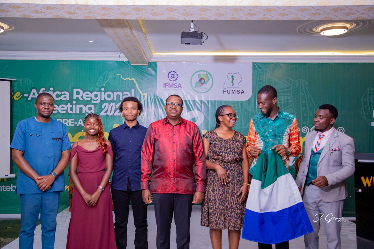 CHIEFpekin's tweet photo. The Opening Ceremony of the IFMSA Pre-African Regional Meeting here in Uganda set a powerful tone around the theme of “Advancing Digital Innovations for Sustainable and Equitable Health Systems” across Africa. 
Representing the Sierra Leone Medical Students’ Association (SLEMSA), https://t.co/kheR1xJ9sA